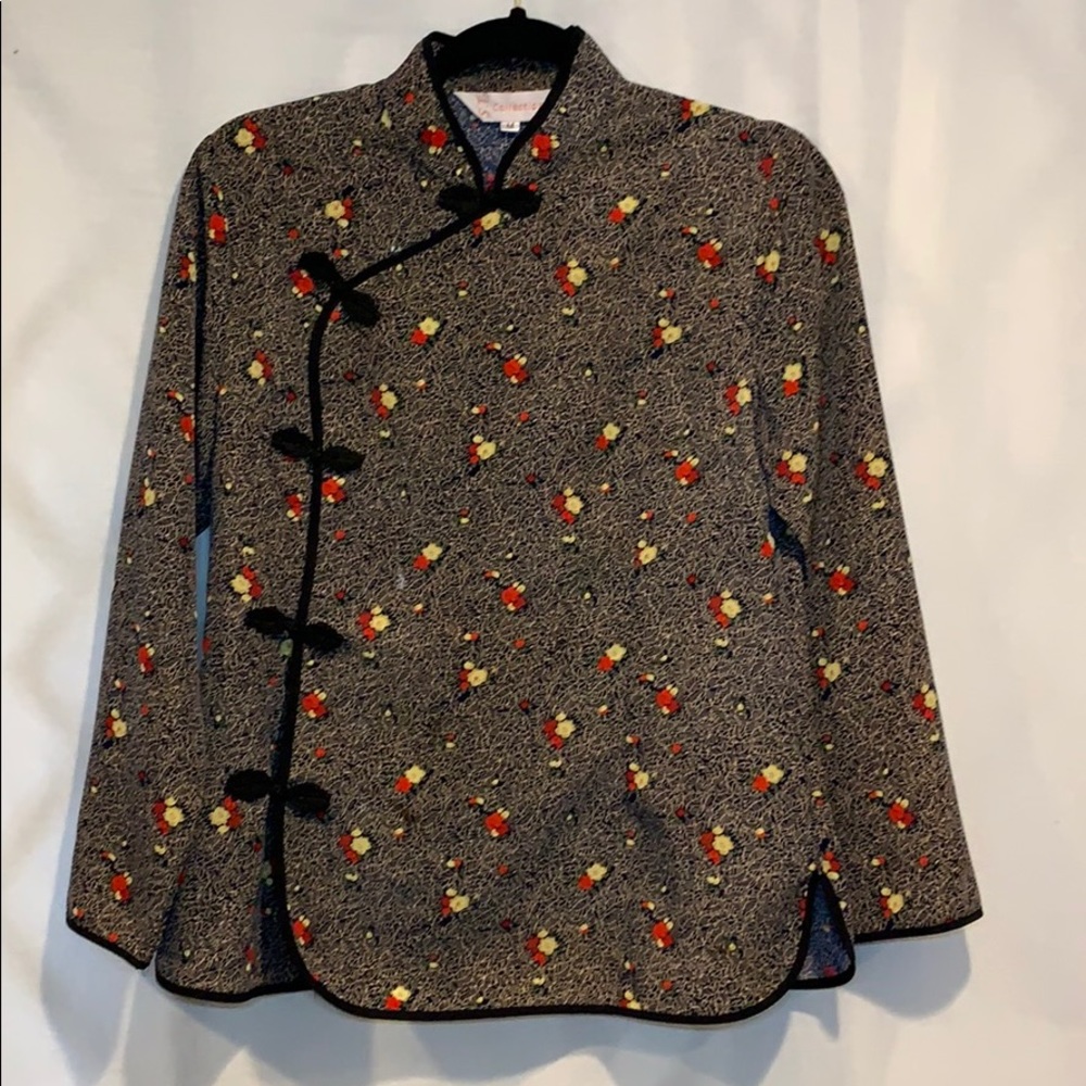 Floral Patterned cheongsam wrap Top